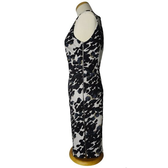SOLD Ann Taylor Sheath Dress 4 S Watercolor Black White Blue Work Straight - Picture 5 of 8